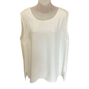 Caroline Rose Tank Top Long Blouse Scoop Neck Hem Side Slits White Women Large